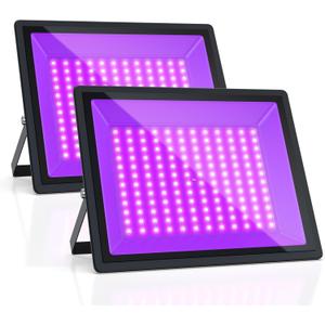 150W UV Black Light, 2 Pack Powerful IP66 Waterproof LED Lamps for Neon Glow Party, Halloween, Christmas Decor and Art Displays in Large Space (150W (2 Pack))