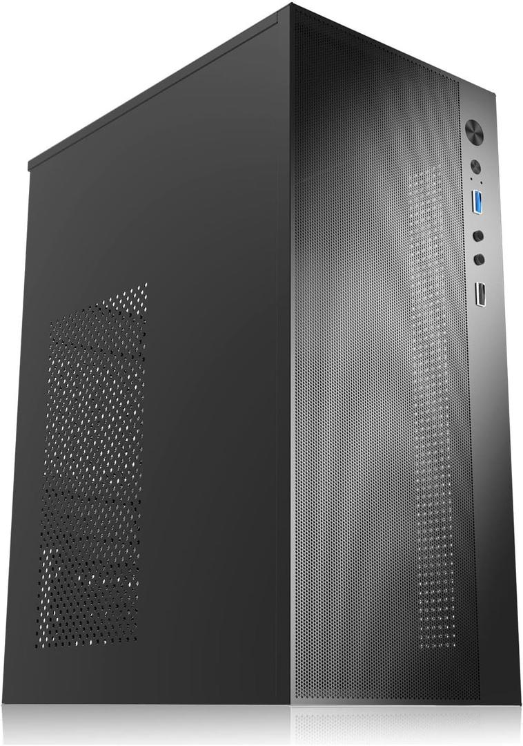 Micro ATX case, Mini itx case with USB3.0, USB2.0 I/O Port,&Standard ATX PSUs, matx case Side Panel Ventilated Airflow DesignBlack