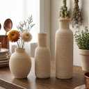 Rustic Farmhouse Vase Set of 3 - Ceramic Decorative Vases Home Decor - Pampas Grass Dried Fresh Flowers - for Centerpiece, Table, Mantel Entryway, Kitchen, Bedroom (White2)