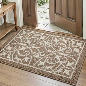 DEXI Front Door Mat Indoor Entryway, Inside Welcome Entrance Doormat Low Profile Thin, Non Slip Washable Entry Mats for House Floor Dirt Trapper, 32x48, Brown