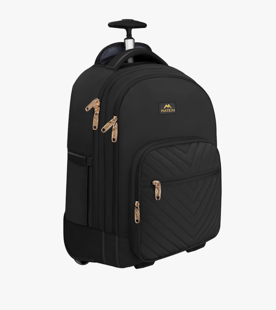 MATEIN Rolling Backpack for Women, 17 inch Water Resistant Wheeled Laptop Backpack, Large Carry On Luggage Travel Backpack with Wheels, Trolley Suitcase Business Overnight Roller Bag for Adults, Black