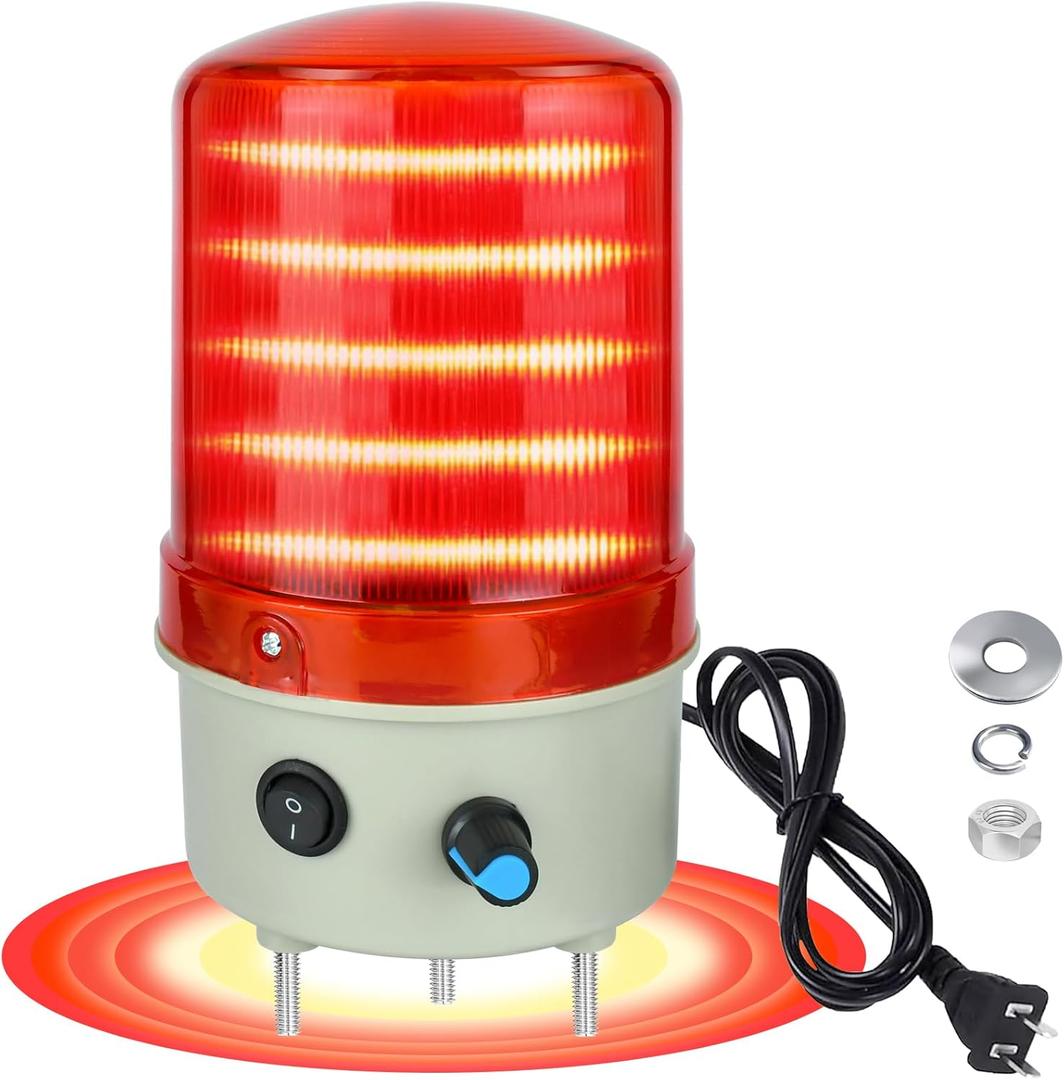Industrial Warning Light LED Rotating 110V-120V AC Red for Public Emergency Alarms Indoor/Outdoor Safety Siren with Volume Adjustment and Buzzer