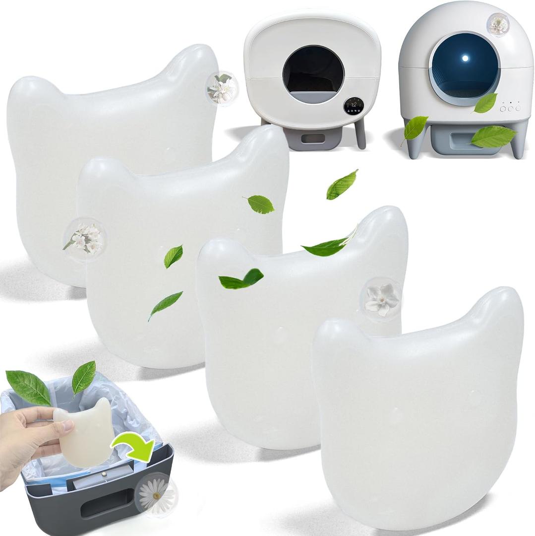NewKe 4 Pack Deodorizer for Cumrige Self Cleaning Litter Box, Odor Eliminator Compatible with Fumoi Automatic Cat Litter Box, Cute Cat Shaped Design with Camellia Flower Scent, Fragrance Refills