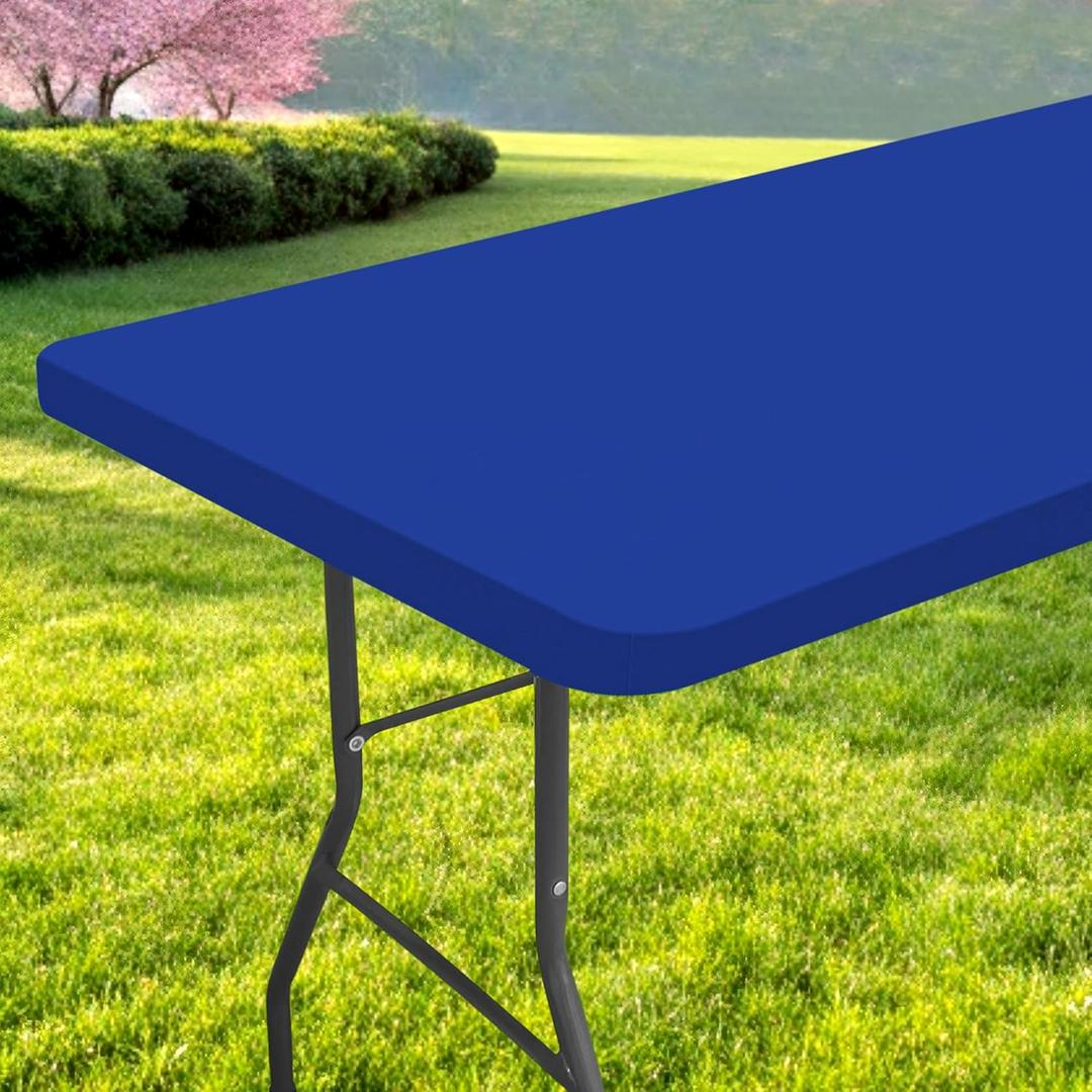Rectangle Table Cloth, Waterproof Elastic Fitted Tablecloth for 5 Foot Folding Tables, Washable Polyester Tablecloths for Picnic, Camping, Outdoor (Blue, 30"x60")