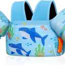 MoKo Toddler Swim Vest for Kids, Swim Arm Floaties 22-66 lbs Boys and Girls Cartoon Swimming Water Wings Pool Float Vests Sleeves Shoulder Straps Arm Band for Children Learn to Swim, Blue Shark