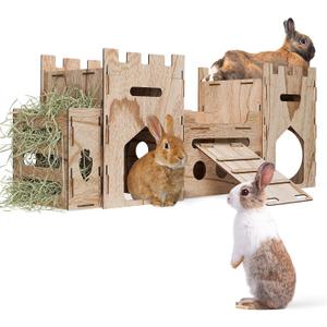 HIIMALEX Extra Large Wooden Bunny Castle House Multistory Climbing Tower Hideout Ventilated Sturdy Habitat for Rabbit Guinea Pig Chinchilla Ferret