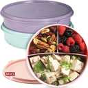 Snack Containers 3-Pack  3-Compartment Round Snack Containers for Kids and Adults  Stackable Food Storage Containers with Lids  BPA-Free Dishwasher-Safe Snack Boxes for Kids Single Serving