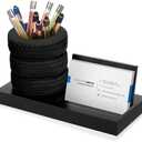 Sherr Tire Shape Stationery Set Car Salesman Gift Tire Stack Pen Holder Business Card Holder Car Salesman Desk Accessories for Desk Office Mechanics Gifts
