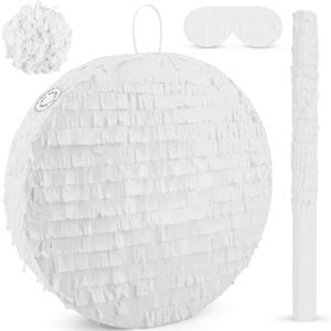 White Round Pinata with Stick Blindfold and Confetti DIY Blank Pinata for Adults Kids Birthday Party Supplies Carnivals Thanksgiving Decorations