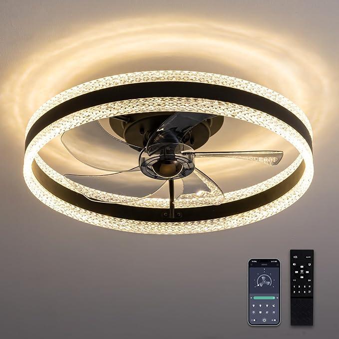 Flush Mount Ceiling Fan 20" 3000-6000K Dimmable LED Light