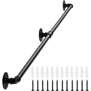 Handrail for Indoor Stairs - 8 Feet Wall Mount Industrial Iron Pipe - Metal Railing Non-Slip Grab Bar - Stairs Porch Deck Hand Rail Matte Black