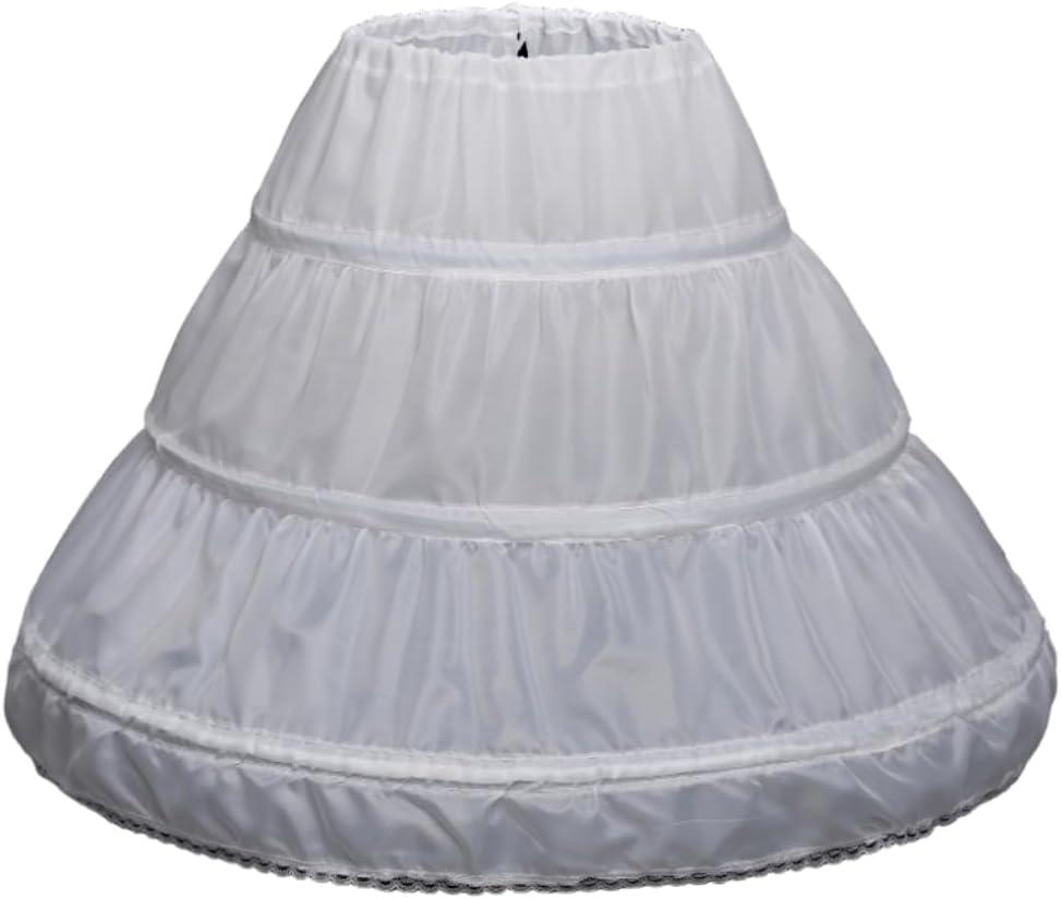 RULTA Girls' 3 Hoops Petticoat A-line Full Slip Flower Crinoline Underskirt. (White)