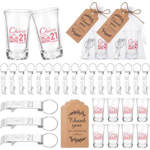 24 Sets Acrylic Shot Glasses Bottle Opener Keychain,21st Birthday Party Favors for Guests,21st Birthday Gifts for Party Favors Adults Supplies Decorations Adult Gifts with Thank You Tag and Bags