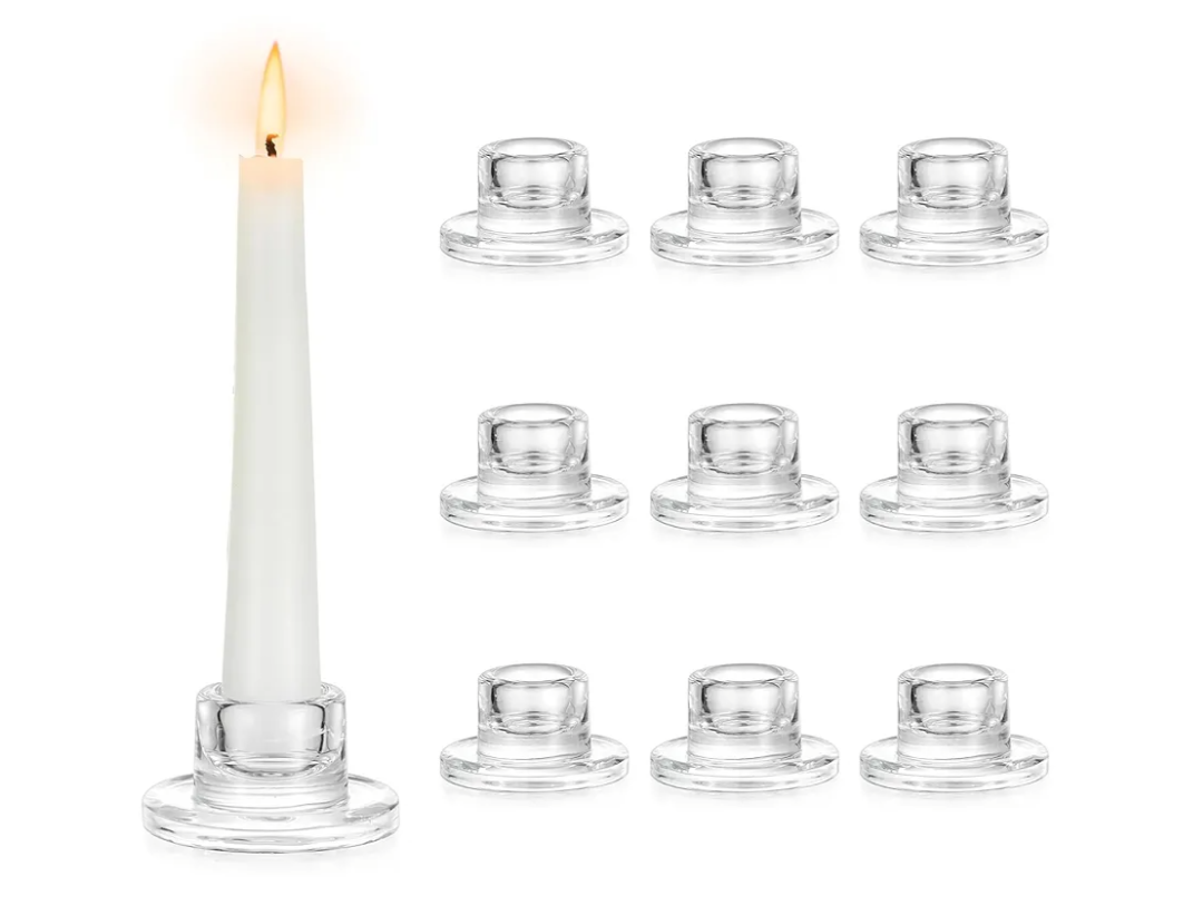 Hewory Glass Taper Candle Holders: 20 PCS Candlestick Holders Clear Short Tapered Candle Holder Set - Candle Stick Holder Decor for Table Centerpiece Wedding Party Advent Christmas Home Decorations.