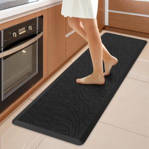 KMAT Kitchen Mat Cushioned Anti-Fatigue Waterproof Non-Slip Standing Mat Ergonomic Comfort Rug for Home,Office,Sink,Laundry,Desk 17.3" (W) x 60"(L),Black