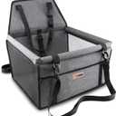 Petbobi Pet Reinforce Car Booster Seat for Dog Portable and Breathable car Booster seat with Seat Belt Dog Carrier Safety car seat for Travel, with Clip on Leash with PVC Tube (Cationic Fabric Grey)