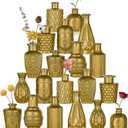 Golden Small Glass Vases for Centerpieces - Hewory 20pcs Dark Gold Bud Vase in Bulk, Mini Vintage Decorative Single Flower Vase for Wedding Birthday Party Baby Shower Home Living Room Table Decor