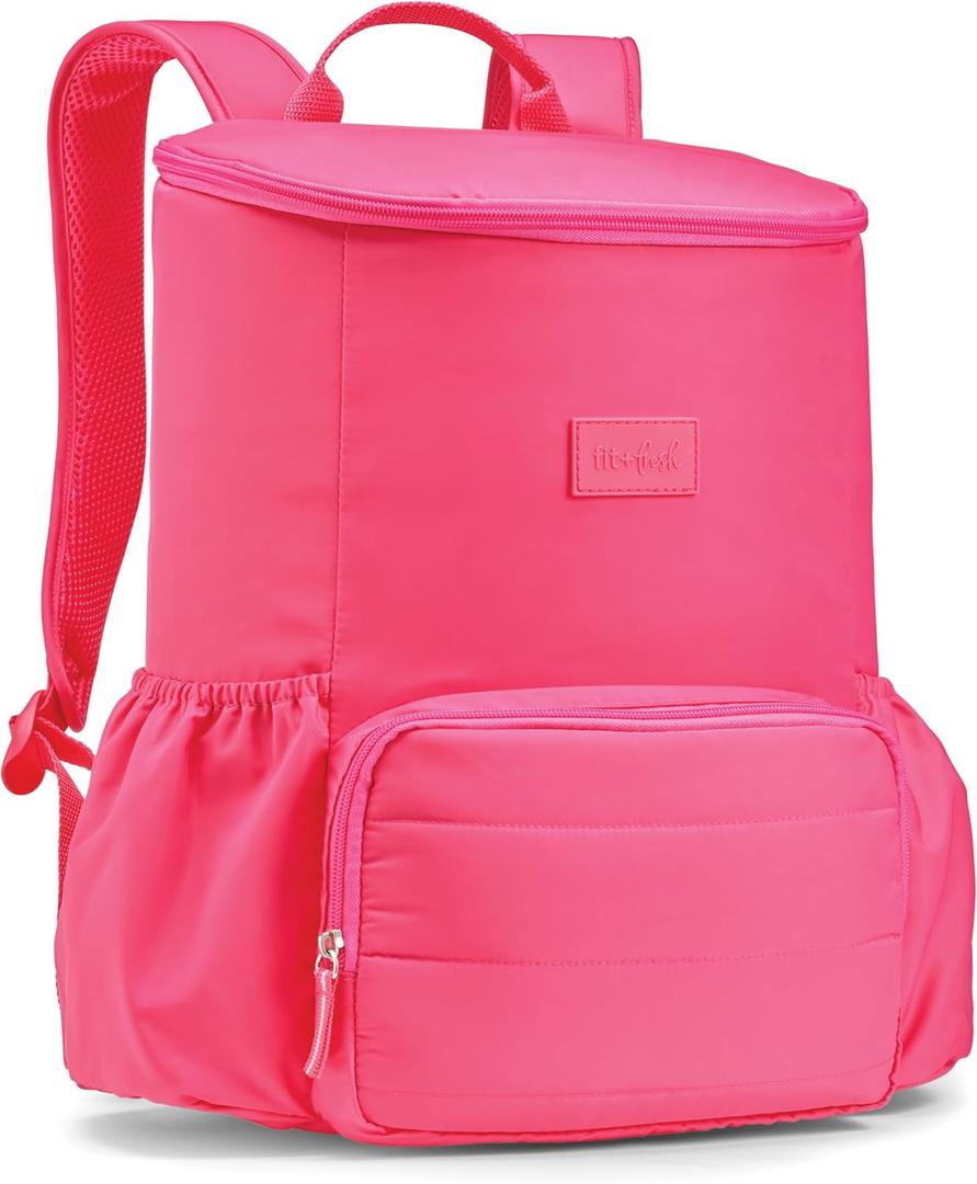 Fit & Fresh Insulated Backpack Soft Cooler  Leak-Resistant Beach & Travel Bag for Women, 24 Can Capacity Picnic & Cooler Bag (Hot Pink)