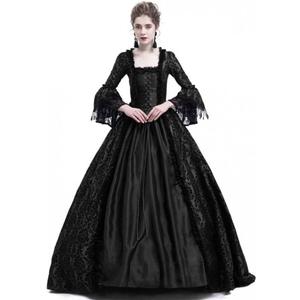 STIOEDYUAN Women's Medieval Queen Vitorian Dress Gothic Ball Gown Renaissance Royal Halloween Fancy Costume (L, Black)