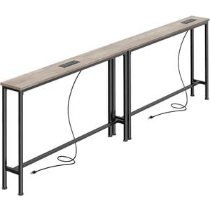 SUPERJARE 78.8 Inch Narrow Console Table with Outlet, Sofa Tables, Behind Couch Table, Long Entryway Tables with Charging Station, for Living Room, Oak