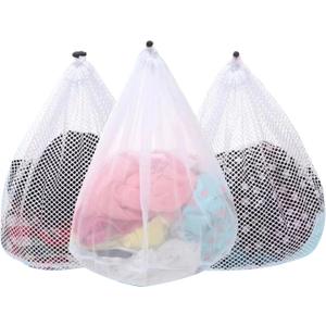3Pcs Mesh Laundry Bags Washing Machine Mesh Wash Bags Jumbo for Delicates Clothes,Bed Linen,Toys with Drawstring Closure Sturdy(3 XXLarge 28 x 26 Inches) (White)