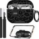 Compatible Airpods Pro 3 Case (2025) with Phone Stand & Cleaner Kit,Cute Soft Silicone Lock Clip Apple AirPods Pro 3rd Generation Case, Airpod Pro 3 Cover with Keychain for Women/Girls,Leopard Print