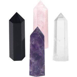 Luckeeper 3" Crystal Wands,6 Faceted Reiki Amethyst Crystal, Rose Quartz,Clear Quartz and Black Obsidian Crystal Quarz Points for Meditation Therapy