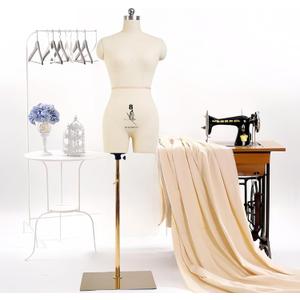 Female Sewing Mannequin Size 8, Professional Dress Form for Tailor Design and Display, Foam Body for Pinning, Height Adjustable Torso with Stable Metal Base (Without Arms Beige, 8)