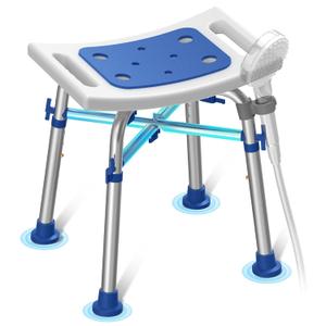 FSA/HSA - Taburete de ducha resistente elegible para 500 libras con barra cruzada reforzada, silla de ducha acolchada ajustable en altura para ducha interior, montaje sin herramientas, asientos