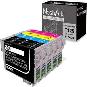 NoahArk 5 Packs T125 Remanufactured Ink Cartridge Replacement for Epson 125 use for Epson Stylus NX125 NX127 NX230 NX420 NX530 NX625 Workforce 320 323 325 520 (2 Black, 1 Cyan, 1 Magenta,1 Yellow)