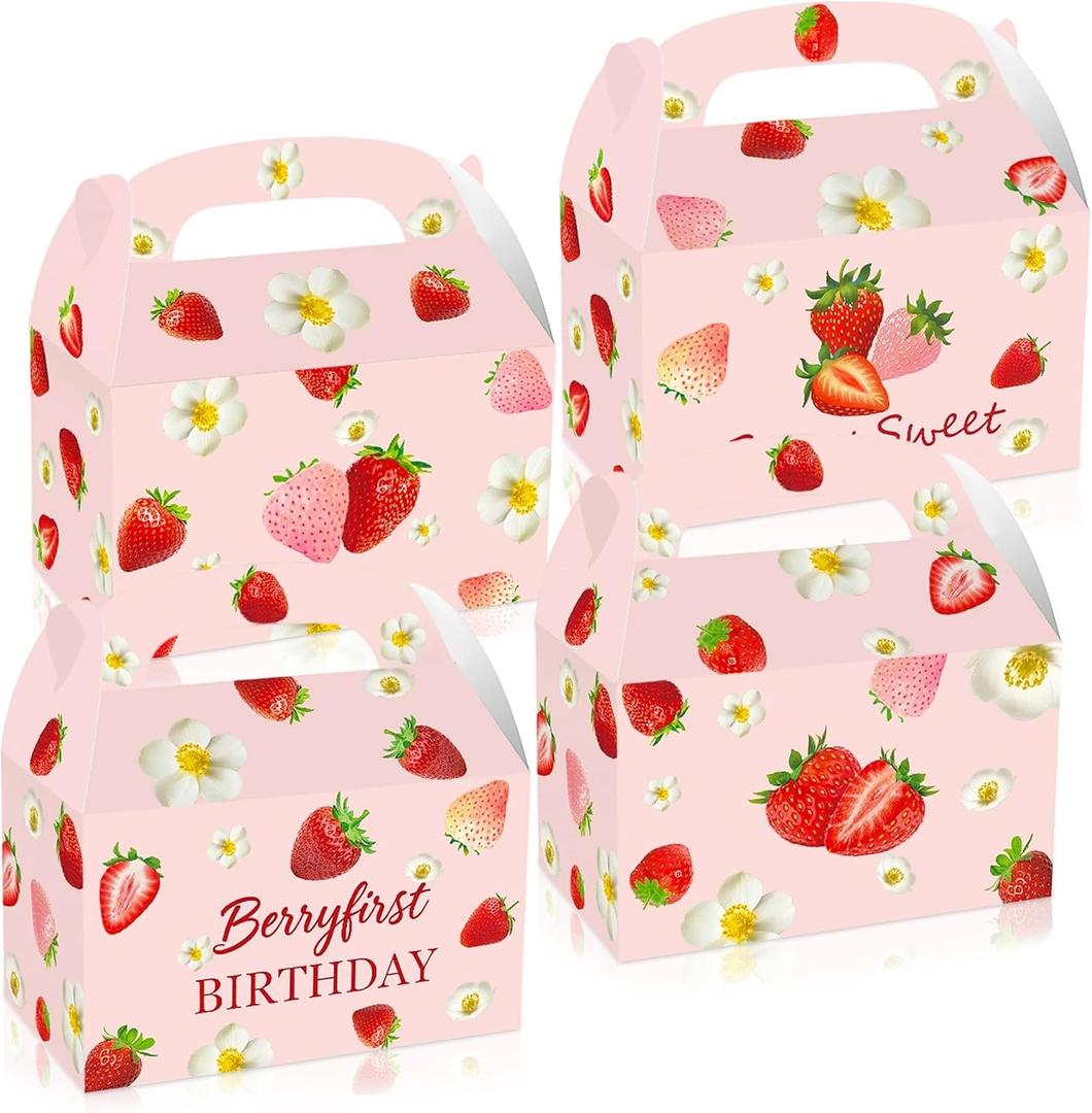 Berry First Birthday Party Favor Box Strawberry Treat Candy Goodies Box | Strawberry Party Decoration Berry First Birthday Party Favors for Strawberry 1st Birthday One Year Old Girl Birthday Supplies, 12 count