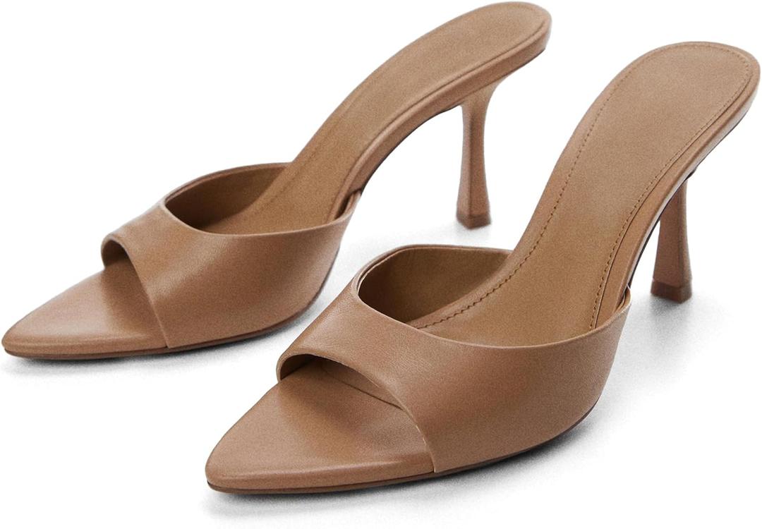 High Heel Mules for Women Slip On Open Pointed Toe Classy Patent Leather Stiletto Pumps Formal Slingback Mule Sandals Dress Walking Shoes (7.5, Coffee)