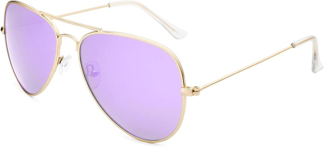 livho Sunglasses for Men Women Aviator Polarized Metal Mirror UV 400 Lens Protection (Gold Lilac)