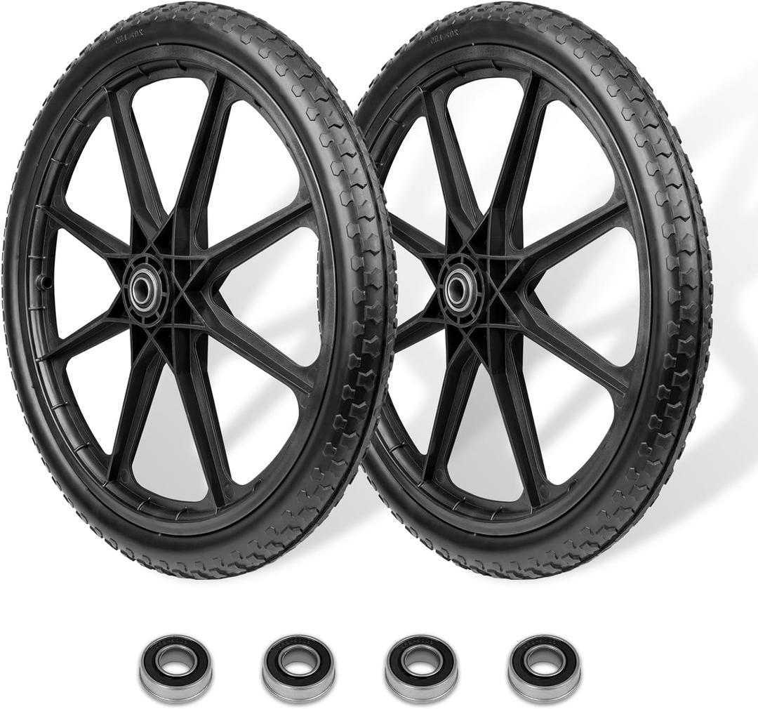 20'' Flat-Free Tire and Wheel, 250LB Capacity Each, Compatible with R ubbermaid Wheelbarrow, Includes 3/4'' & 5/8'' Bearings, 2.5'' Hub, for Garden Cart, Big Wheel Utility Carts, 2 Pack