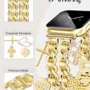 Gold Watch Bands for Women Compatible with Apple Watch Band 46mm 42mm(S3/2/1) 44mm 45mm 49mm Adjustable Unique Charms Metal Strap Chain Bracelet for iWatch Series 11/10/9/8/7/6/5/4/3/2/1/SE/Ultra