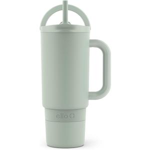 Ello Port 30oz Tumbler with Carry Loop & Integrated Handle | Vacuum Insulated Stainless Steel Reusable Water Bottle Travel Mug | Leak Proof Lid | Flexible Straw | BPA-Free | Dishwasher Safe | Sage