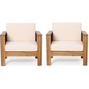 Christopher Knight Home Louver Club Chairs, Teak + Cream, 32.00 inches W x 27.75 inches D x 27.75 inches H