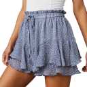 Flowy Shorts for Women Casual Boho Floral Skorts Ruffle Mini Skirts Running Tennis Butterfly Chiffon Shorts (Large)