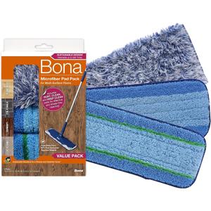 Bona Microfiber Pad 3-Pack includes Dusting, Cleaning, and Deep Cleaning Pad, for Hardwood and Multi-Surface Floors, fits Bona Family of Mops