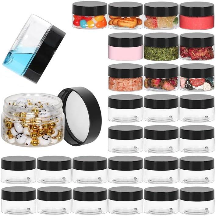 1 oz Plastic Jars 28 Pack with Black Screw Lids, Premium Quality & Leakproof Refillable Cosmetic Containers for Lotion, Cream, Ointments, Makeup, Travel - BPA-Free Clear Round Storage, Great Value Set