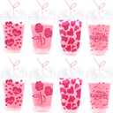 20 Pcs Valentines Day Heart Drink Pouches With Straws Pink Heart Love Rose Flowers Juice Pouches Reusable Clear Plastic Juice Drink Bags for Valentines Wedding Birthday Bachelorette Party Supplies