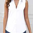 Wrinkle Free Womens Sleeveless Button Down Shirts for Women Stretch Business Office Formal Work Blouses Tops (White, L)