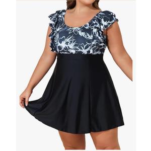 Smismivo Women Plus Size Swim Dress One Piece Bathing Suits Built in Shorts Tummy Control Swimdress. 2XL