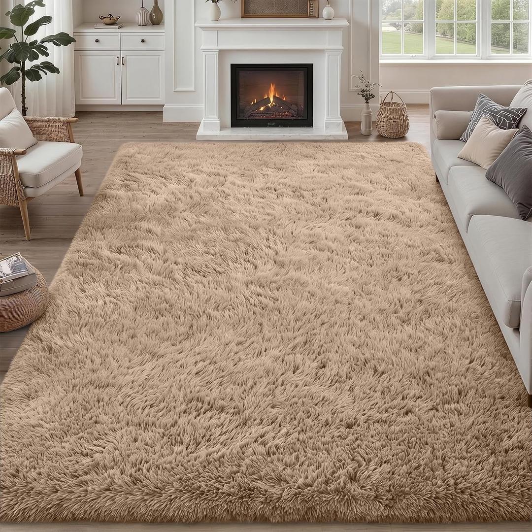 9x12 Area Rug Living Room Bedroom: Fluffy Plush Shag Carpet Beige