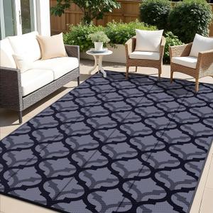 OLANLY Reversible Outdoor Rug 8x10 ft Clearance, Waterproof Outdoor Plastic Straw Rug with Interlacing Pattern, RV Mat for Patio, Camping, Balcony, Deck, Backyard, Black & Grey OLANLY Reversible Outdoor Rug 8x10 ft Clearance, Waterproof Outdoor Plastic Straw Rug with Interlacing Pattern, RV Mat for Patio, Camping, Balcony, Deck, Backyard, Black & Grey