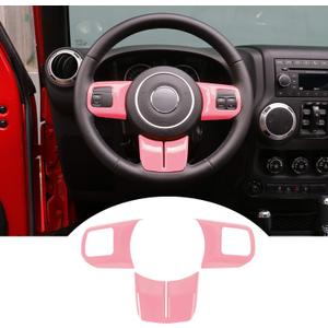 JeCar Interior Steering Wheel Decoration Trim Kits for 2011-2018 Jeep Wrangler JK/2011-2013 Grand Cherokee/2011-2016 Jeep Compass & Patriot, Pink