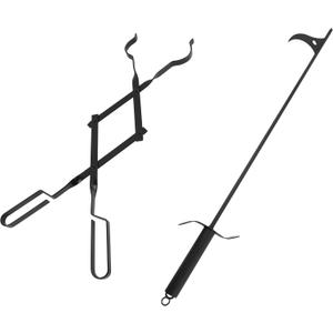 36-Inch Fireplace Fire Pit Campfire Poker Stick and 26-Inch Campfire Fireplace Tongs, Log Grabber, Camping, Wood Stove, Outdoor and Indoor Use, Black Solid Steel