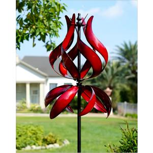 Yard Garden Wind Spinners - Large Outdoor Metal Wind Spinners with Stake, Yard Art Lawn Garden Decor (19" W x 87" H) (Large Red Tulip)