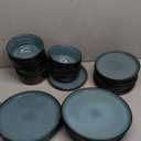 24 Piece Dinnerware Sets for 8 - Modern Style Stoneware Dinnerware Set - Scratch Resistant, Dishwasher Safe Plates and Bowls Sets Ceramic, Dish Set, Bowl and Plate Set - Black and Petrol Blue