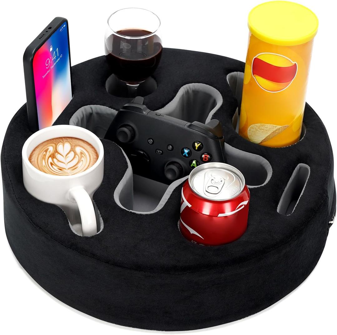 INNO STAGE Couch Cup Holder-Sofa Cup Holder Pillow | Couch Caddy Buddy | Drinks Cupholder Tray Organizer for Bed, Rv, Tv, Car, Man Cave, Boat, Remote, Snacks| Present for Couch Potato(Black) (13.7 x 13.7 inch)